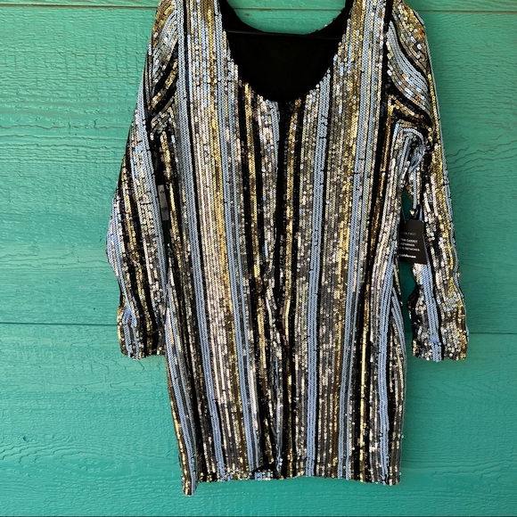 SEQUINED LONG SLEEVE MINI DRESS NWT - Picture 2 of 7
